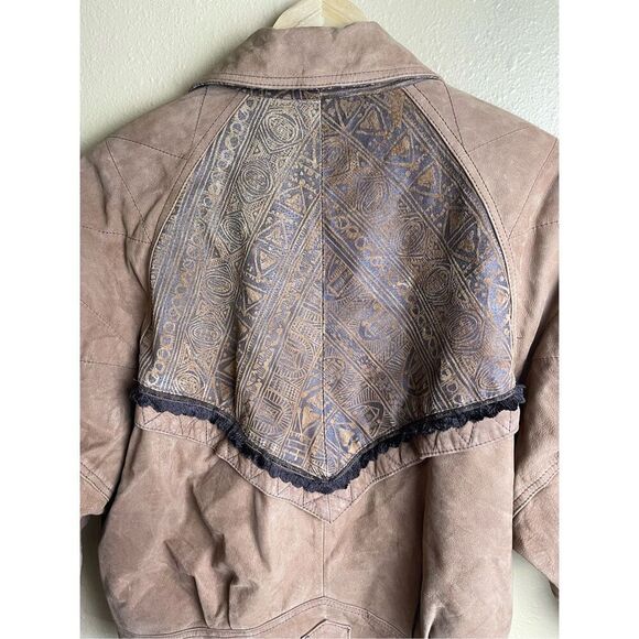 Vintage A.D.A. Leather Bomber Jacket with Tooled Southwestern Theme Women’s L - Picture 2 of 12